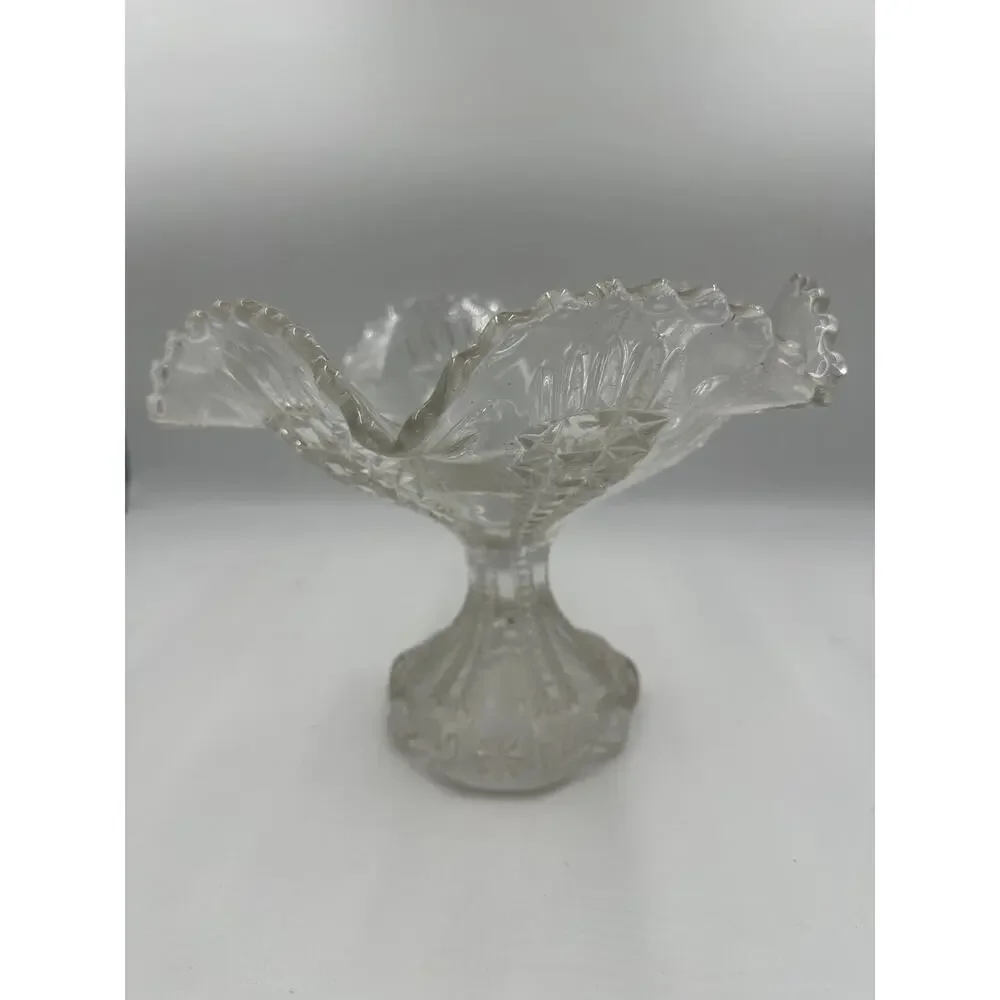 Panelled Thistle Tall Compote Cut Glass Dish 8 inch - Picture 1 of 4
